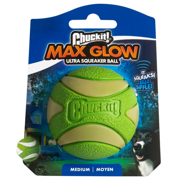 Chuckit! Max Glow Ultra Squeaker Light Fetch Ball Colourful 1PK Medium 6.3cm
