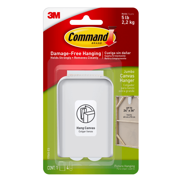 Command Jumbo Canvas Hangers, Indoor Use, White, 1 Hanger, 4 Strips