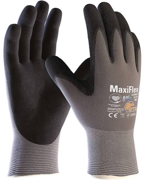 ATG 42-874/09 MaxiFlex Ultimate Work Gloves Thin Nitrile Foam Coated 9 - Large, Grey